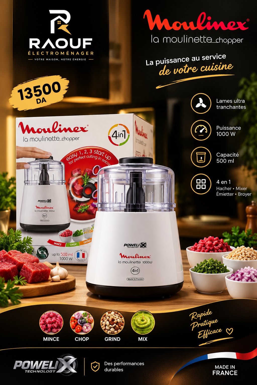Hachoir Multifonction Moulinex La Moulinette Chopper 4en1