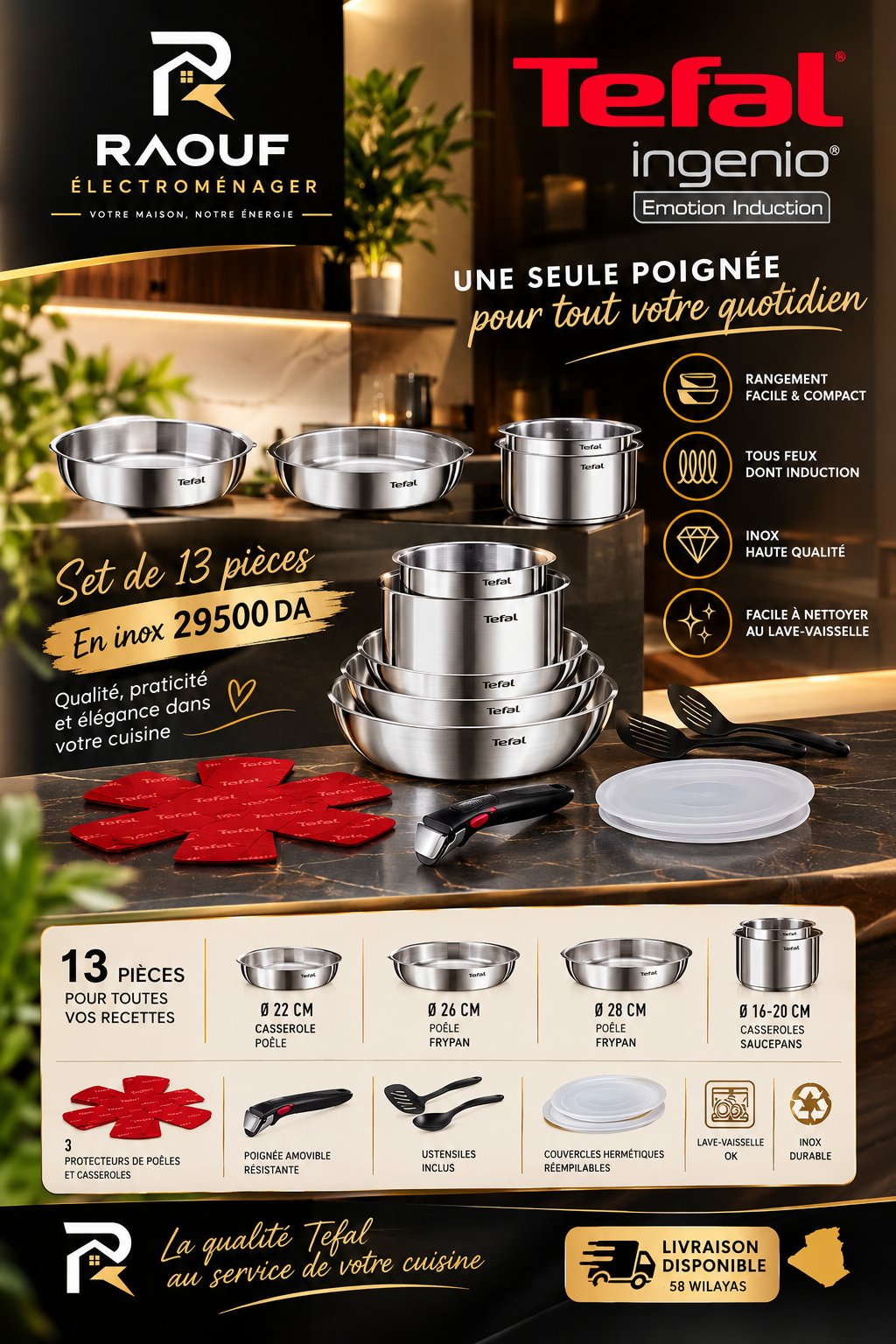 Set Batterie de Cuisine Tefal Ingenio Emotion Induction 13 Pièces