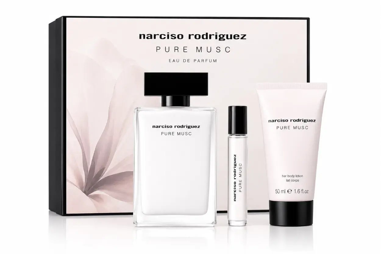 COFFRET NARCISO RODRIGUEZ PURE MUSC EDP 100 ML + MINI EDP 10 ML + BL 50 ML